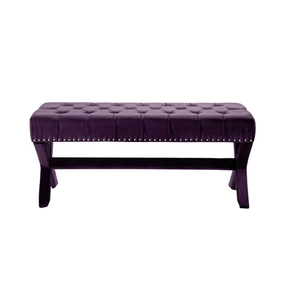20" Plum Tufted Velvet Upholstered Nail Head Bench
