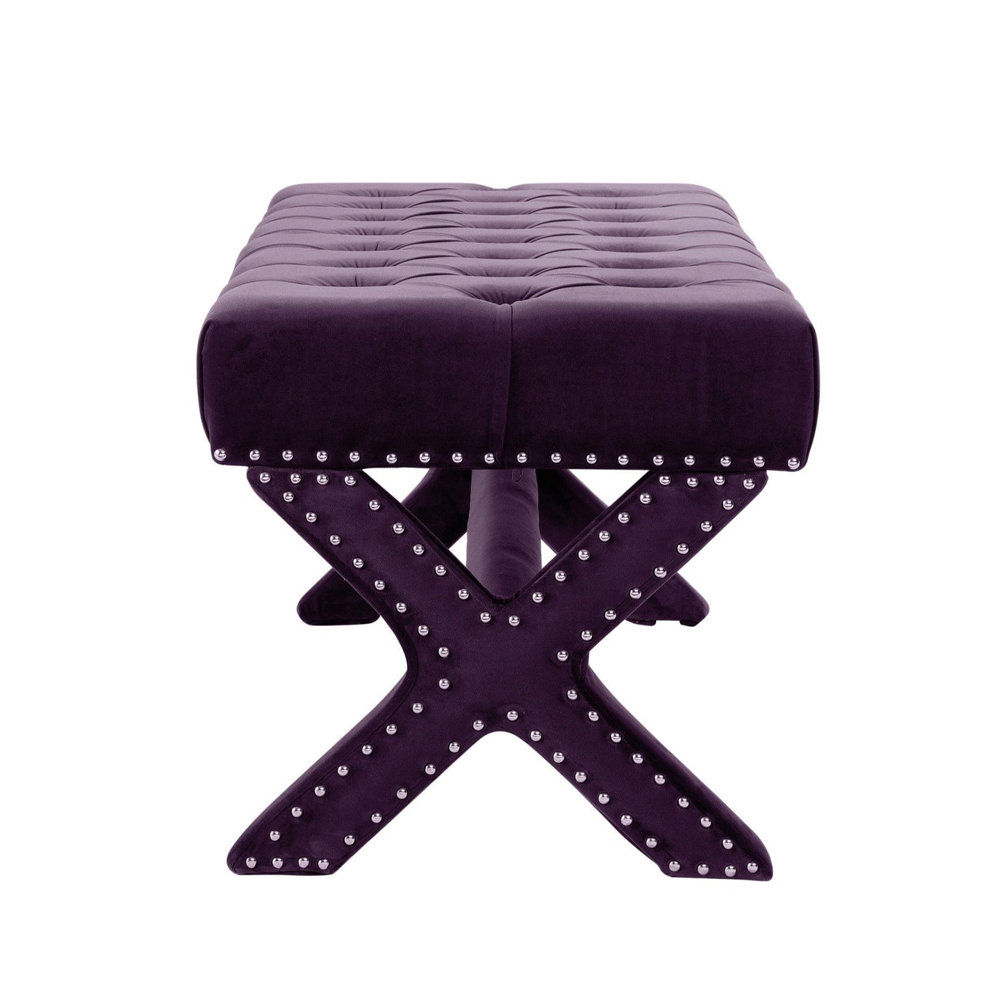 20" Plum Tufted Velvet Upholstered Nail Head Bench
