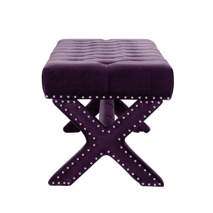 20" Plum Tufted Velvet Upholstered Nail Head Bench