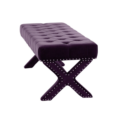 20" Plum Tufted Velvet Upholstered Nail Head Bench