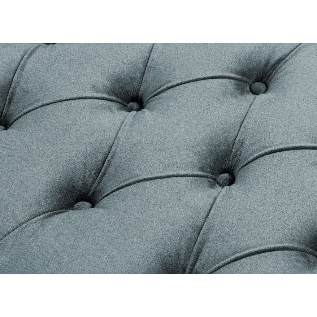 20" Slate Blue Tufted Velvet Upholstered Nail Head Bench