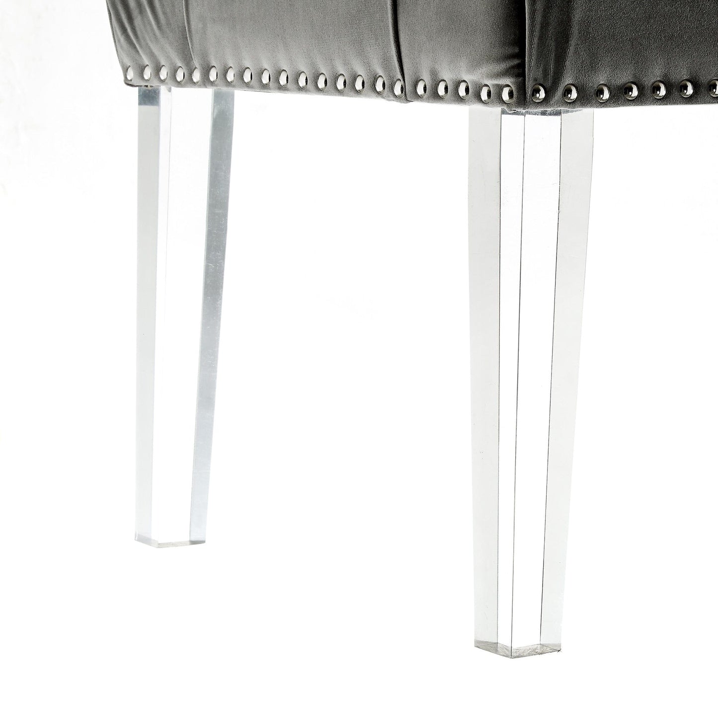 19" Grey Tufted Velvet and Acrylic Upholstered Bench