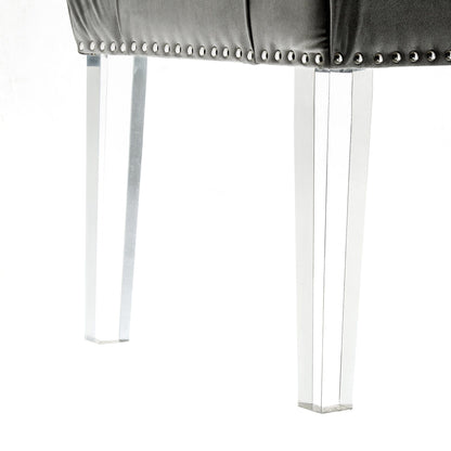 19" Grey Tufted Velvet and Acrylic Upholstered Bench