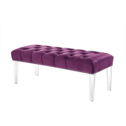 19" Purple Tufted Velvet and Acrylic Upholstered Bench