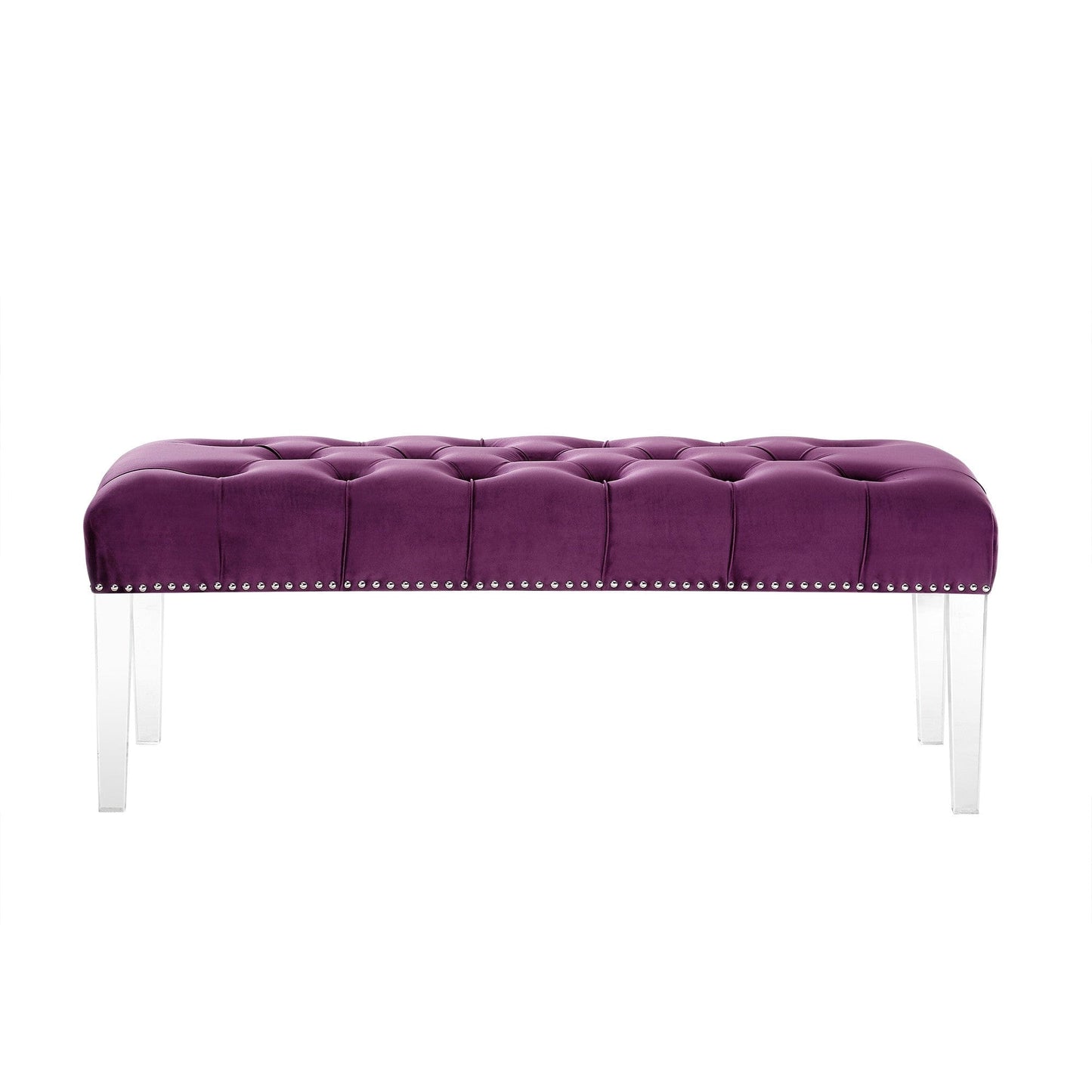 19" Purple Tufted Velvet and Acrylic Upholstered Bench