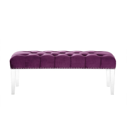 19" Purple Tufted Velvet and Acrylic Upholstered Bench