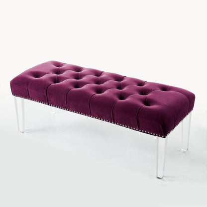 19" Purple Tufted Velvet and Acrylic Upholstered Bench