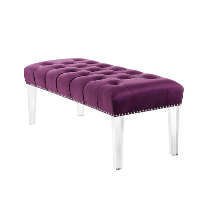 19" Purple Tufted Velvet and Acrylic Upholstered Bench