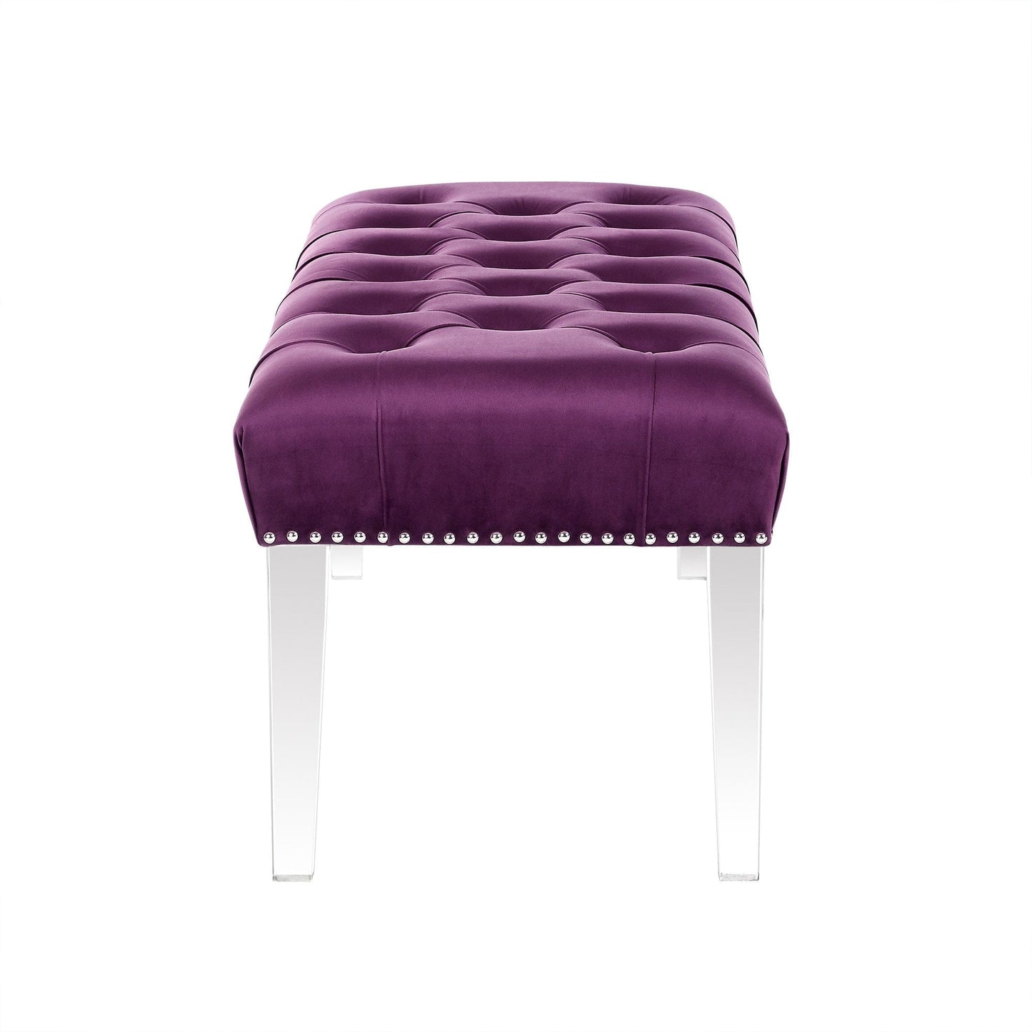 19" Purple Tufted Velvet and Acrylic Upholstered Bench