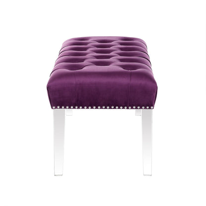 19" Purple Tufted Velvet and Acrylic Upholstered Bench