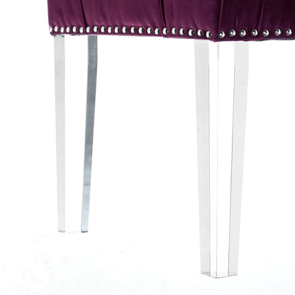 19" Purple Tufted Velvet and Acrylic Upholstered Bench