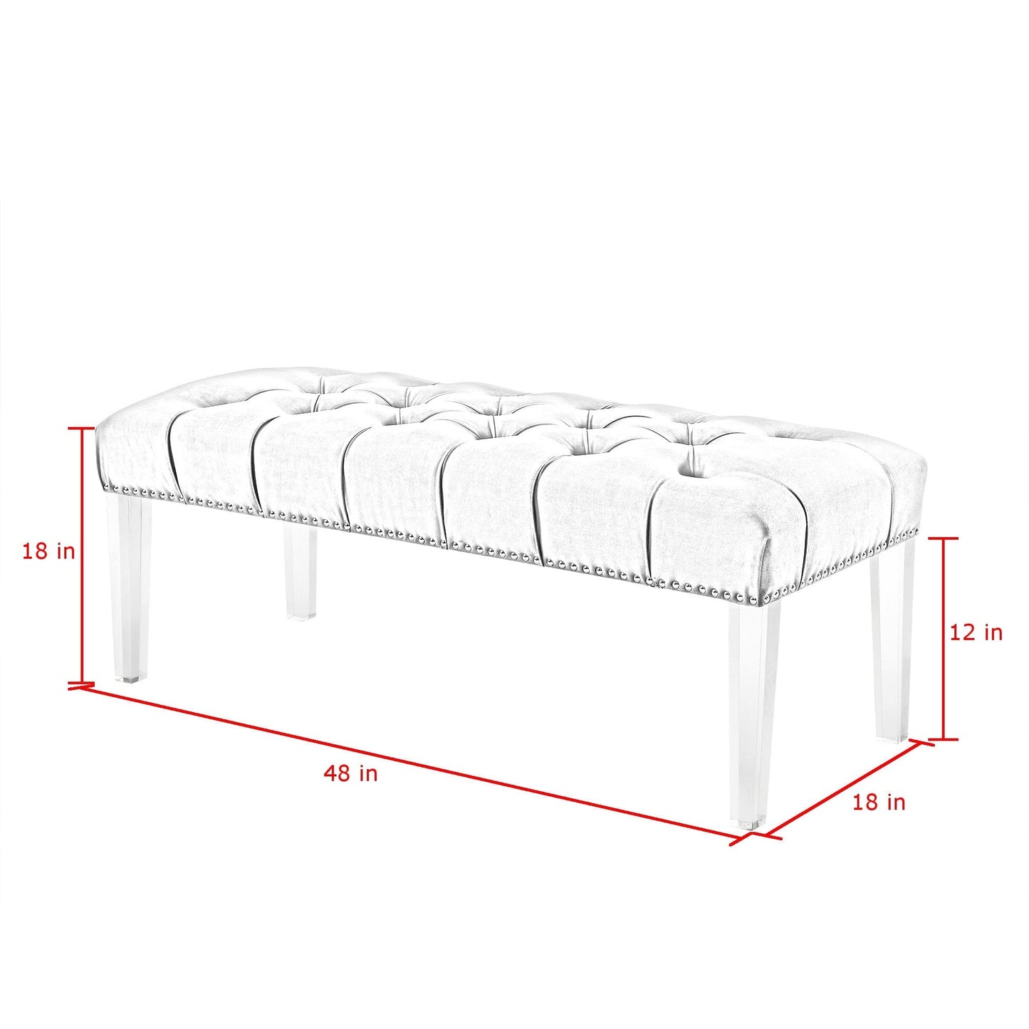 19" Purple Tufted Velvet and Acrylic Upholstered Bench