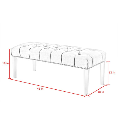 19" Purple Tufted Velvet and Acrylic Upholstered Bench