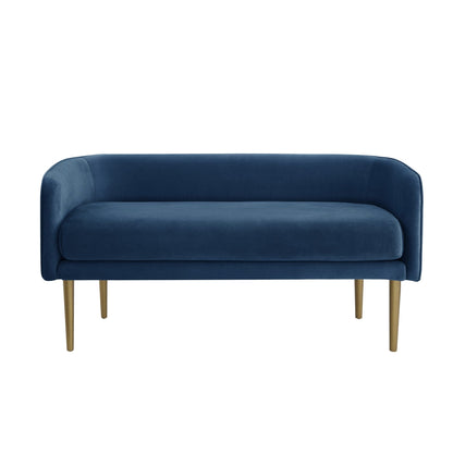 22" Navy Velvet and Gold Upholstered Entryway Bench