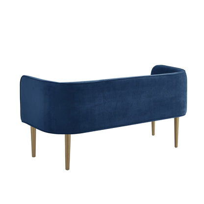 22" Navy Velvet and Gold Upholstered Entryway Bench