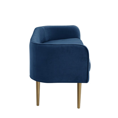 22" Navy Velvet and Gold Upholstered Entryway Bench