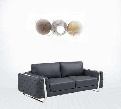 90" Dark Gray Italian Leather And Chrome Standard Sofa