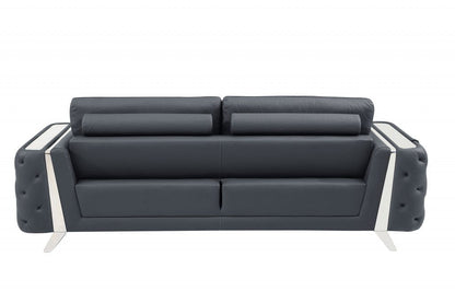 90" Dark Gray Italian Leather And Chrome Standard Sofa