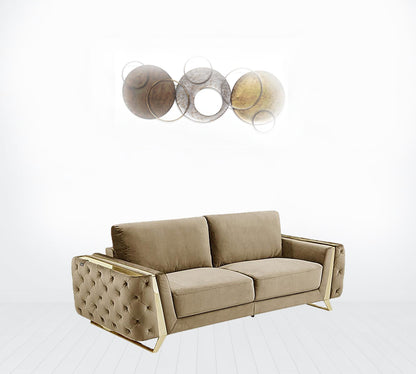 90" Beige Velvet And Gold Stainless Steel Standard Sofa