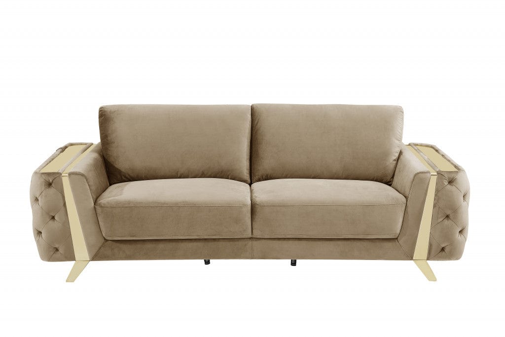 90" Beige Velvet And Gold Stainless Steel Standard Sofa