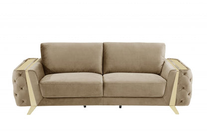 90" Beige Velvet And Gold Stainless Steel Standard Sofa