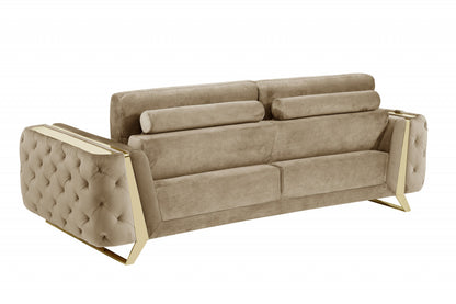 90" Beige Velvet And Gold Stainless Steel Standard Sofa
