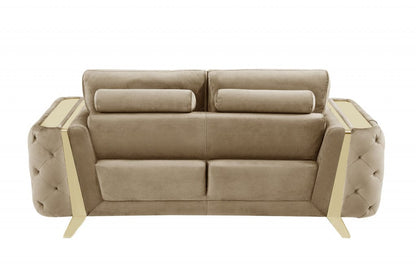 90" Beige Velvet And Gold Stainless Steel Standard Sofa