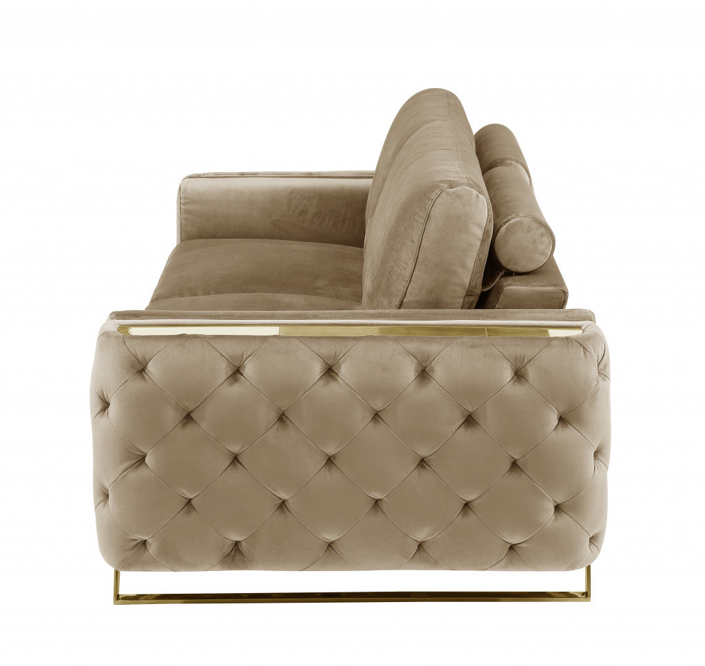 90" Beige Velvet And Gold Stainless Steel Standard Sofa