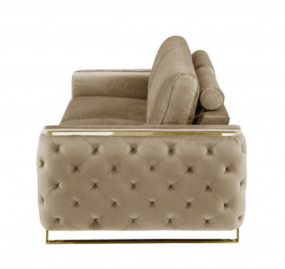 90" Beige Velvet And Gold Stainless Steel Standard Sofa