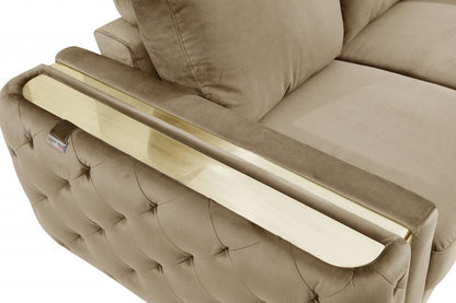90" Beige Velvet And Gold Stainless Steel Standard Sofa