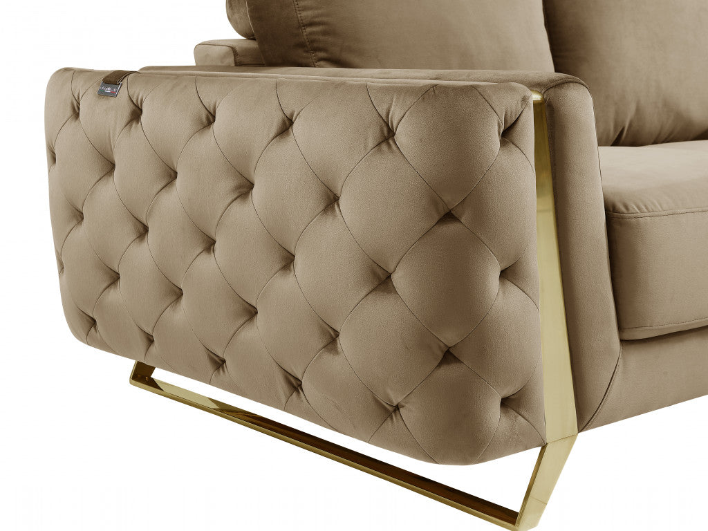 90" Beige Velvet And Gold Stainless Steel Standard Sofa