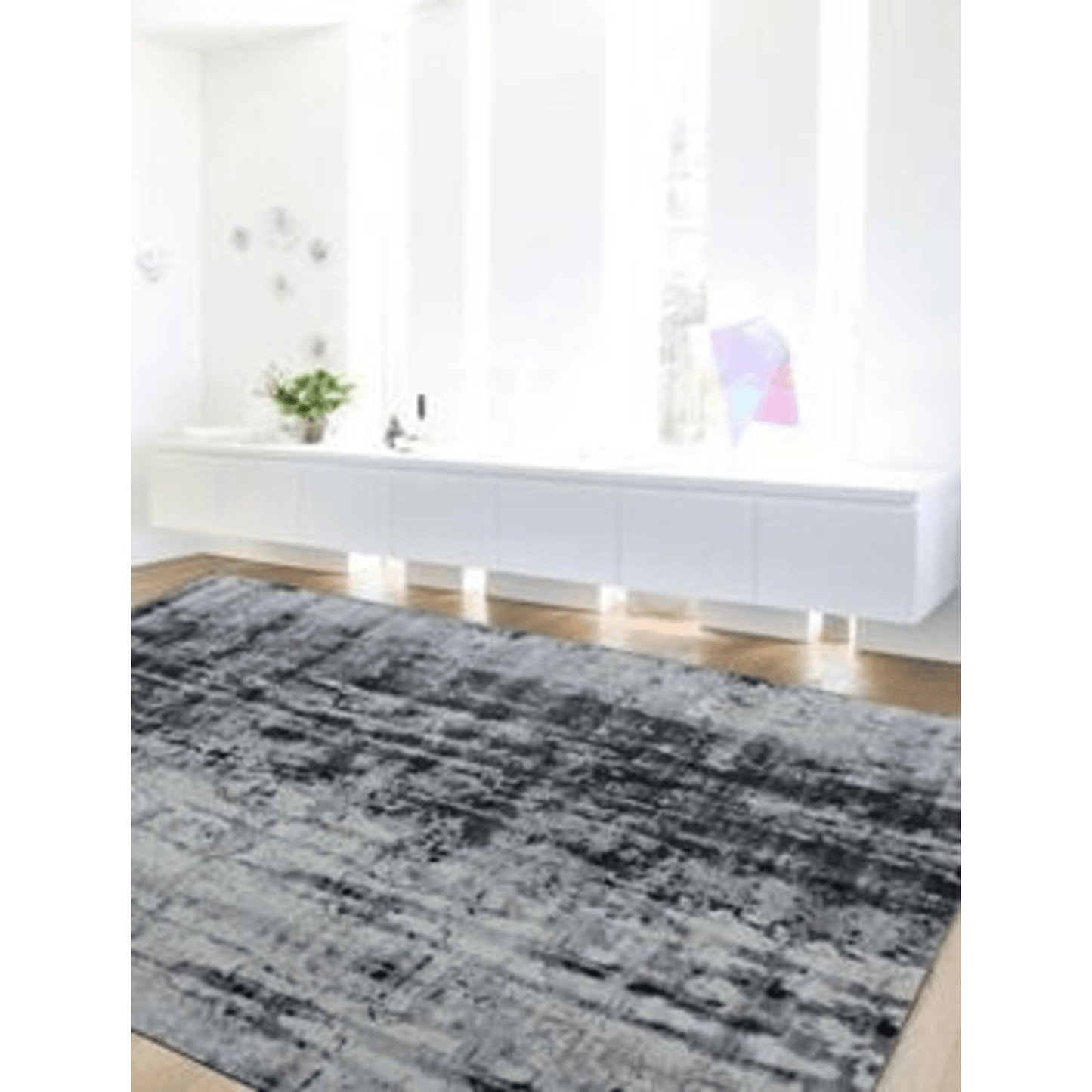 8' x 11' White And Blue Abstract Hand Loomed Area Rug