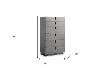 30" Grey Manufactured Wood + Solid Wood Stainless Steel Six Drawer Standard Chest