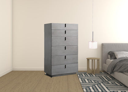 30" Grey Manufactured Wood + Solid Wood Stainless Steel Six Drawer Standard Chest