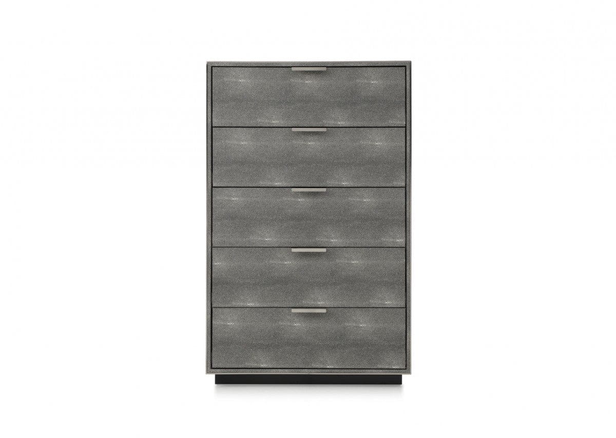 30" Grey Manufactured Wood + Solid Wood And Stainless Steel Five Drawer Standard Chest