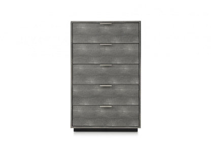 30" Grey Manufactured Wood + Solid Wood And Stainless Steel Five Drawer Standard Chest