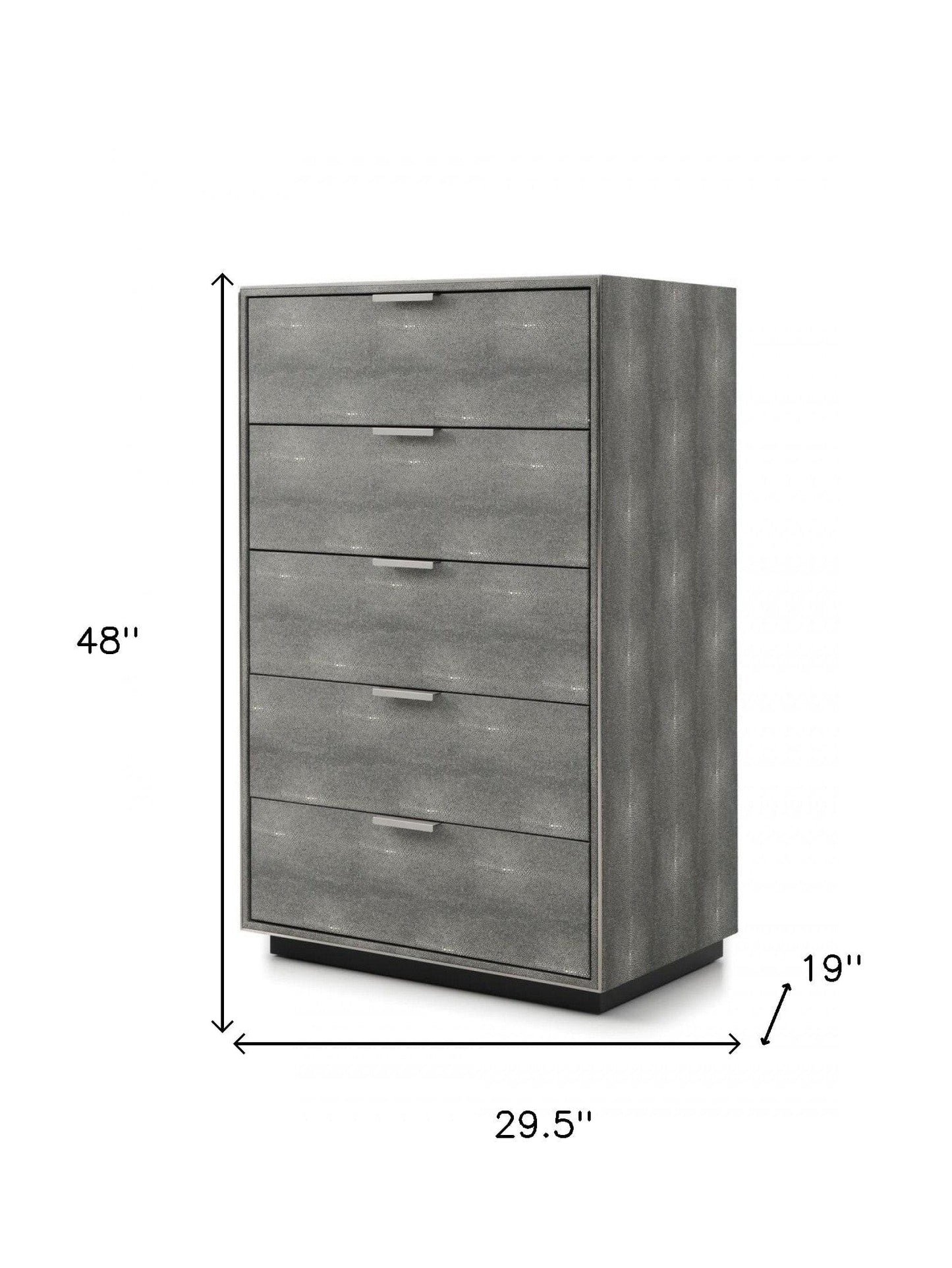 30" Grey Manufactured Wood + Solid Wood And Stainless Steel Five Drawer Standard Chest
