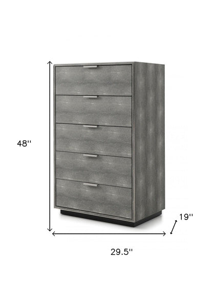 30" Grey Manufactured Wood + Solid Wood And Stainless Steel Five Drawer Standard Chest