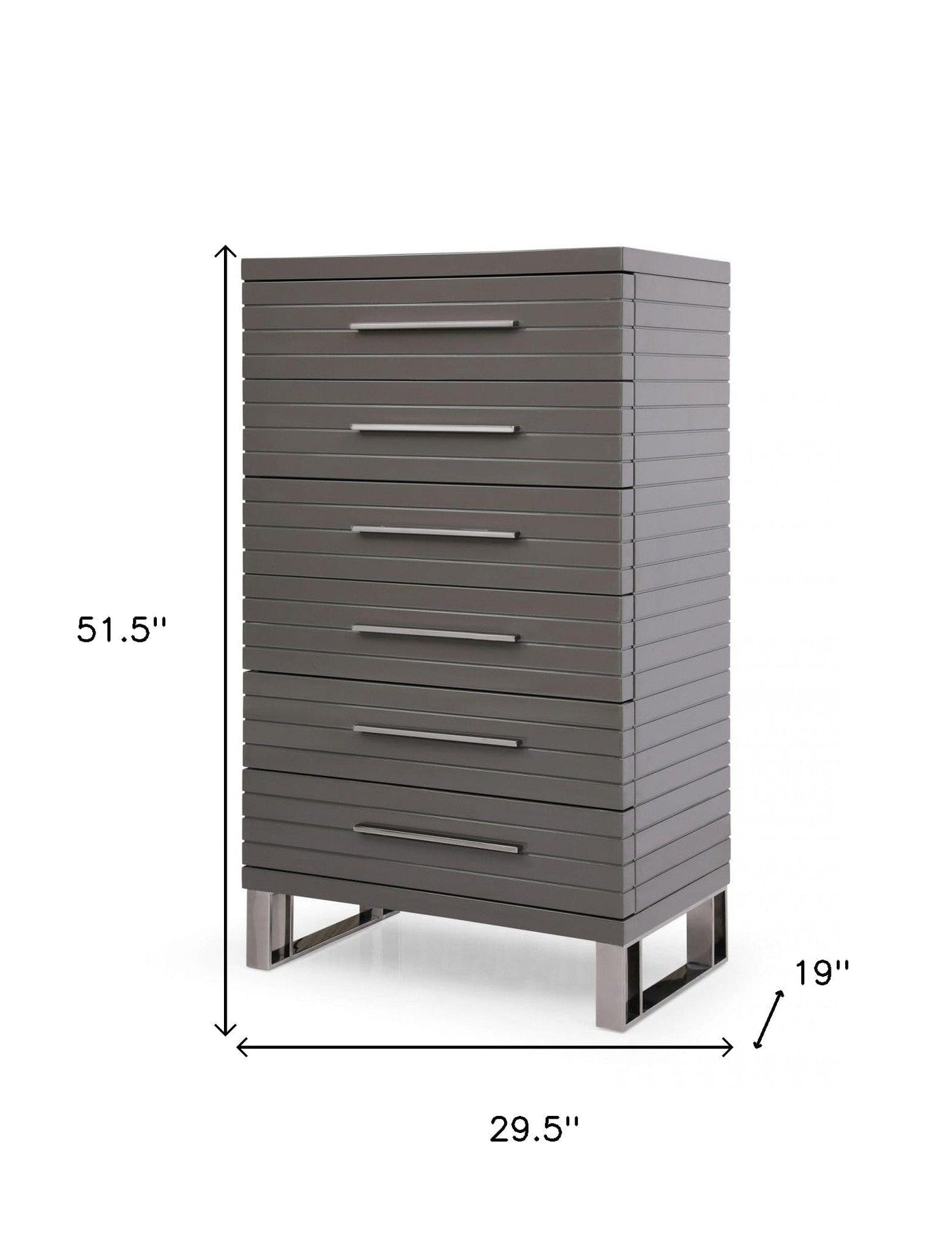 30" Grey Manufactured Wood + Solid Wood Stainless Steel Six Drawer Standard Chest