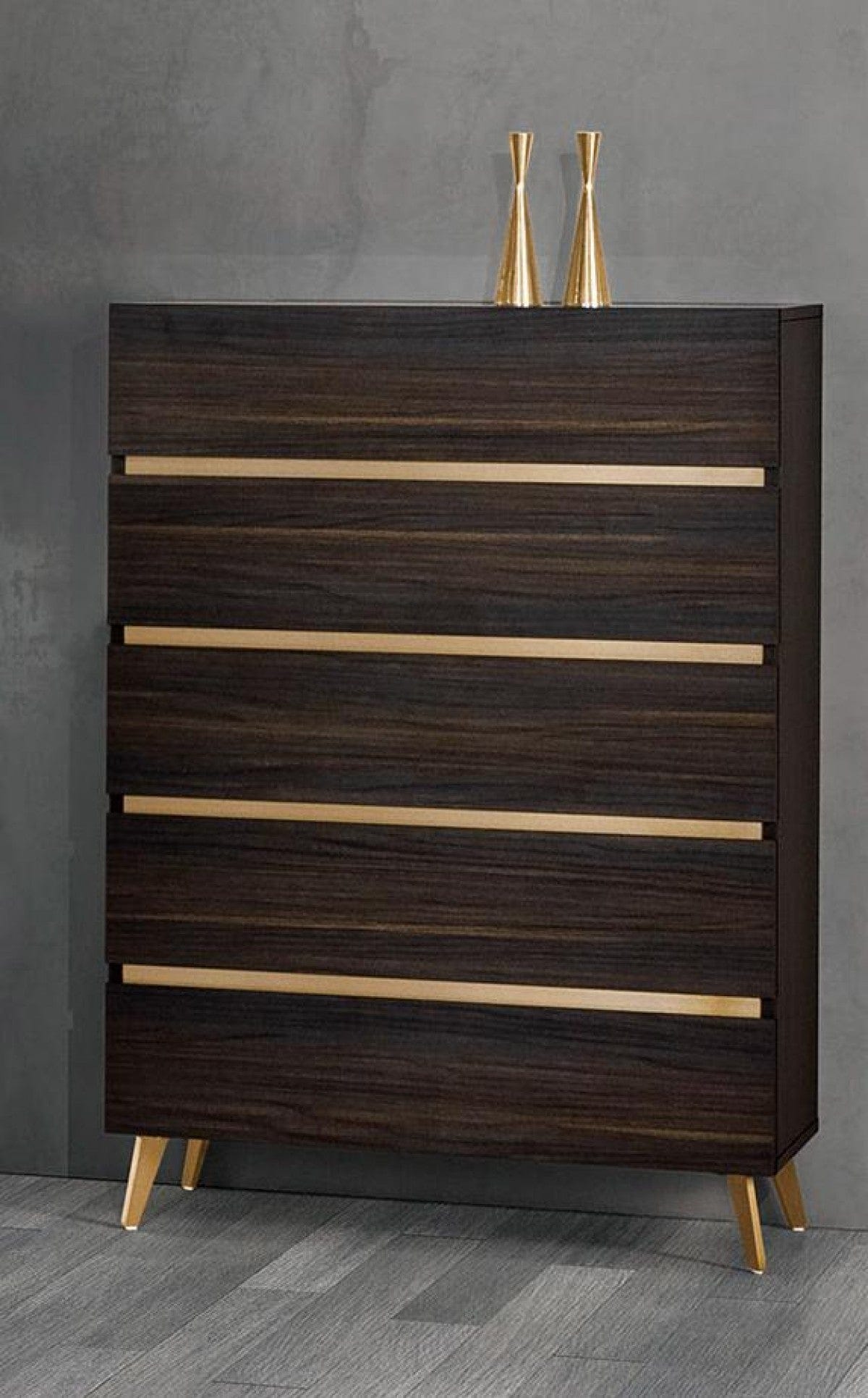 33" Drk Brown White Marble Manufactured Wood + Solid Wood Stainless Steel Five Drawer Standard Chest