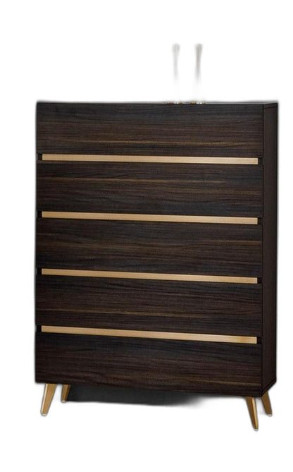 33" Drk Brown White Marble Manufactured Wood + Solid Wood Stainless Steel Five Drawer Standard Chest