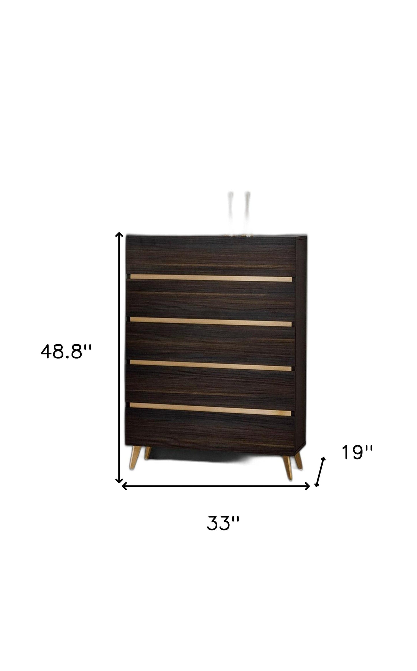 33" Drk Brown White Marble Manufactured Wood + Solid Wood Stainless Steel Five Drawer Standard Chest