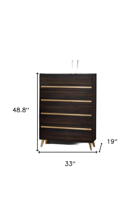 33" Drk Brown White Marble Manufactured Wood + Solid Wood Stainless Steel Five Drawer Standard Chest