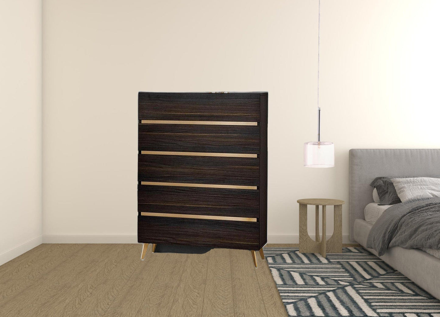 33" Drk Brown White Marble Manufactured Wood + Solid Wood Stainless Steel Five Drawer Standard Chest