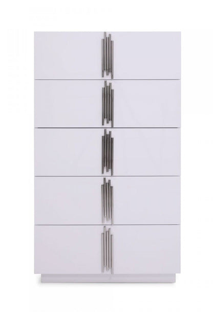 30" White Silver Manufactured Wood + Solid Wood Stainless Steel Five Drawer Standard Chest