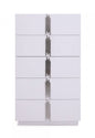 30" White Silver Manufactured Wood + Solid Wood Stainless Steel Five Drawer Standard Chest