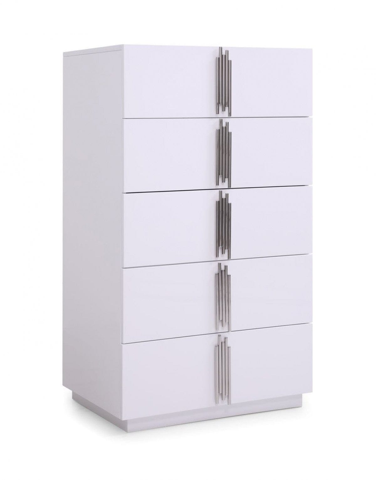 30" White Silver Manufactured Wood + Solid Wood Stainless Steel Five Drawer Standard Chest