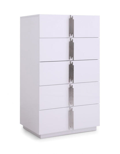30" White Silver Manufactured Wood + Solid Wood Stainless Steel Five Drawer Standard Chest