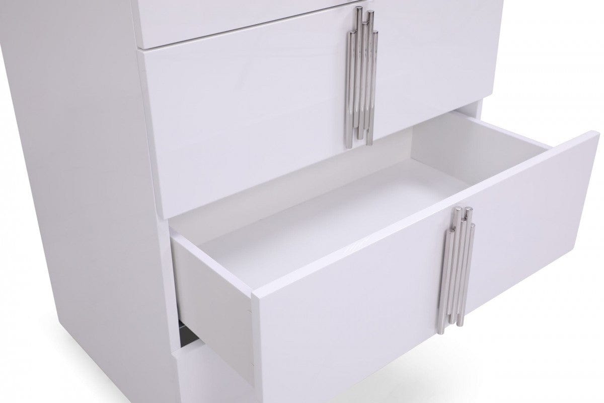 30" White Silver Manufactured Wood + Solid Wood Stainless Steel Five Drawer Standard Chest