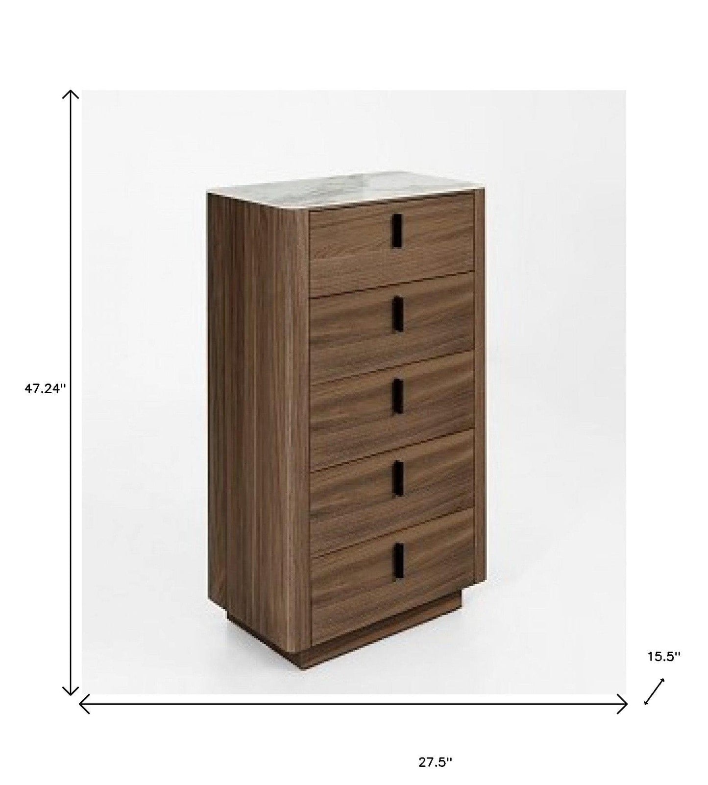 28" Walnut White Marble Manufactured Wood + Solid Wood Stainless Steel Five Drawer Standard Chest